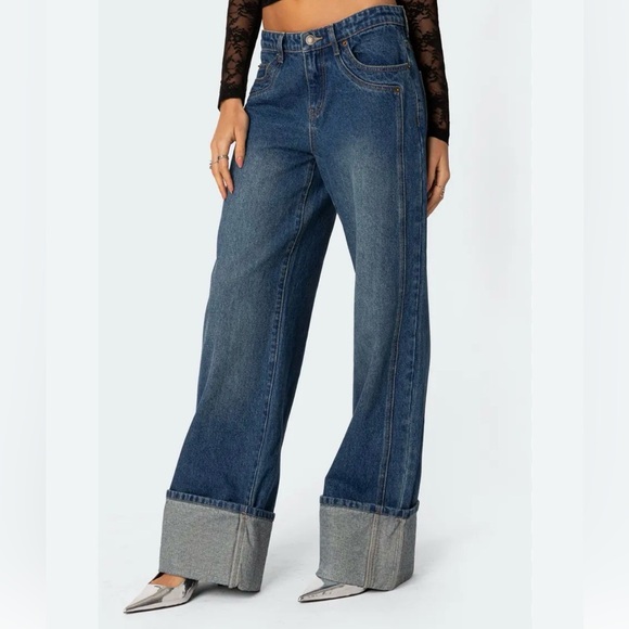 Edikted Denim - Edikted Vesper Cuffed Wide Leg Jeans